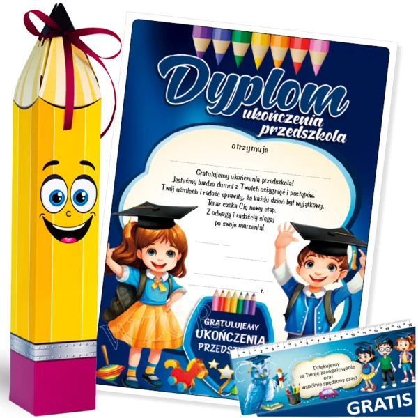 Zestaw Ukończenie Przedszkola (Dyplom, Wesoły Ołówek, Zakładka)