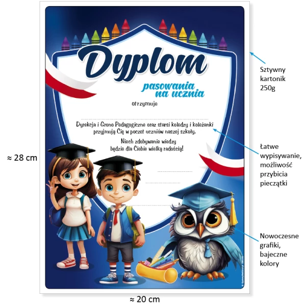 Zestaw Pasowanie na ucznia (Dyplom, Wesoły Ołówek, Zakładka)