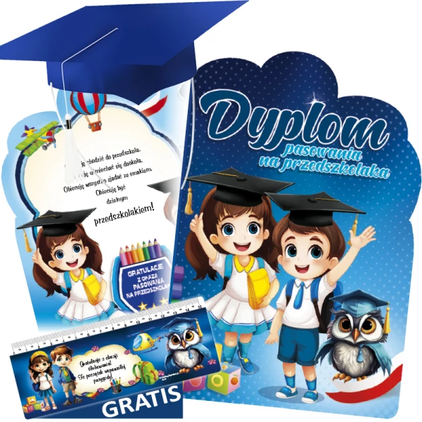 Zestaw na Pasowanie na Przedszkolaka (Dyplom, Biret, Zakładka)