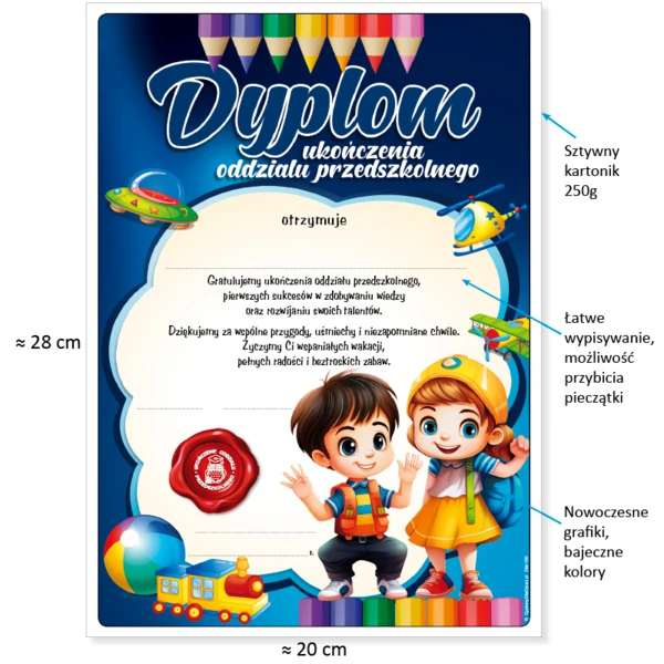 Zestaw Ukończenie Oddziału Przedszkolnego (Dyplom, Biret, Wesoły Ołówek, Zakładka)