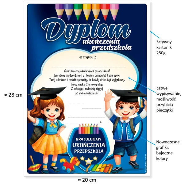 Zestaw Ukończenie Przedszkola (Dyplom, Biret, Wesoły Ołówek, Zakładka)