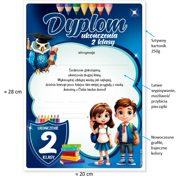 Zestaw Ukończenie 2 Klasy (Dyplom, Biret, Wesoły Ołówek, Zakładka)