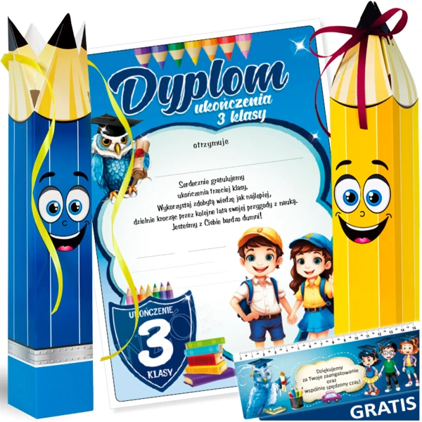 Zestaw Ukończenie 3 Klasy (Dyplom A4, Wesoły Ołówek, Zakładka)