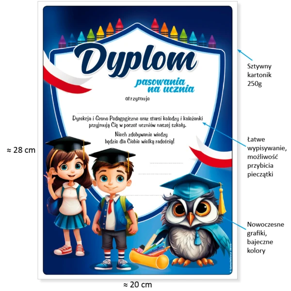 Zestaw Pasowanie na Ucznia (Dyplom, Rożek Obfitości, Zakładka)