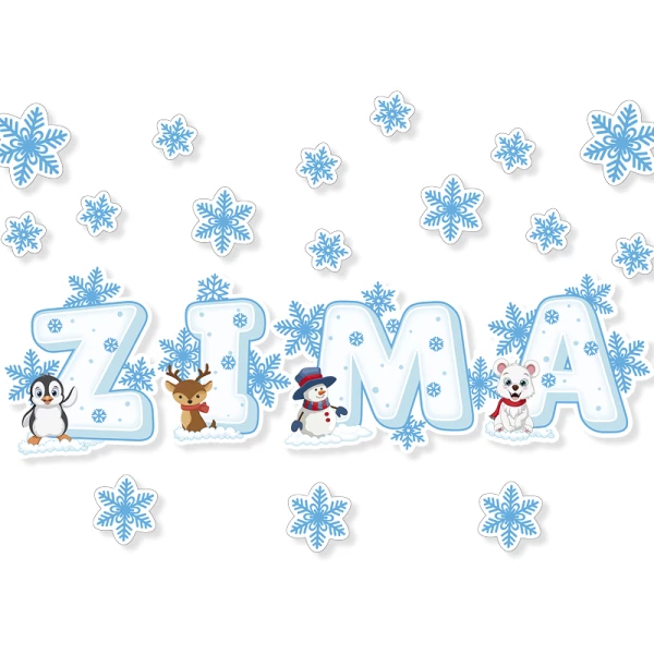 Napis „Zima” – Śnieżynki I Zwierzątka