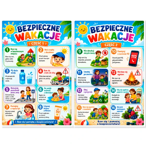Bezpieczne Wakacje – Plansze Edukacyjne (Dekoracja przedszkolna)