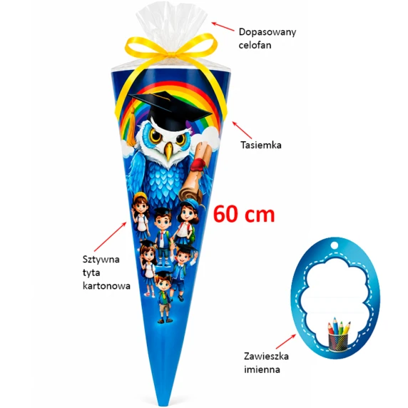 Zestaw Pasowanie na Ucznia (Dyplom, Biret, Rożek Obfitości 60 cm, Zakładka)