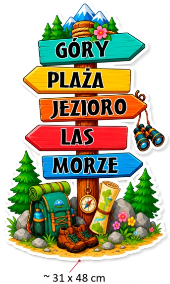 Dekoracja „Drogowskaz Góry, Plaża, Jezioro, Las, Morze”