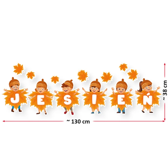 Dekoracja „Napis Jesień – dzieci w liściach”