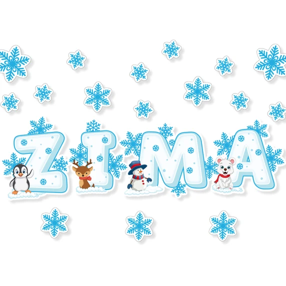 Dekoracje „Napis Zima, śnieżynki i zwierzątka”