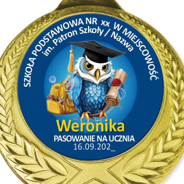 Medal Pasowanie na Ucznia – Imię, Nazwa Szkoły