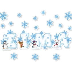 Napis „Zima” – Śnieżynki I Zwierzątka