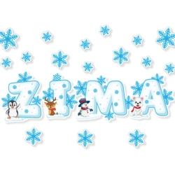 Dekoracje „Napis Zima, śnieżynki i zwierzątka”