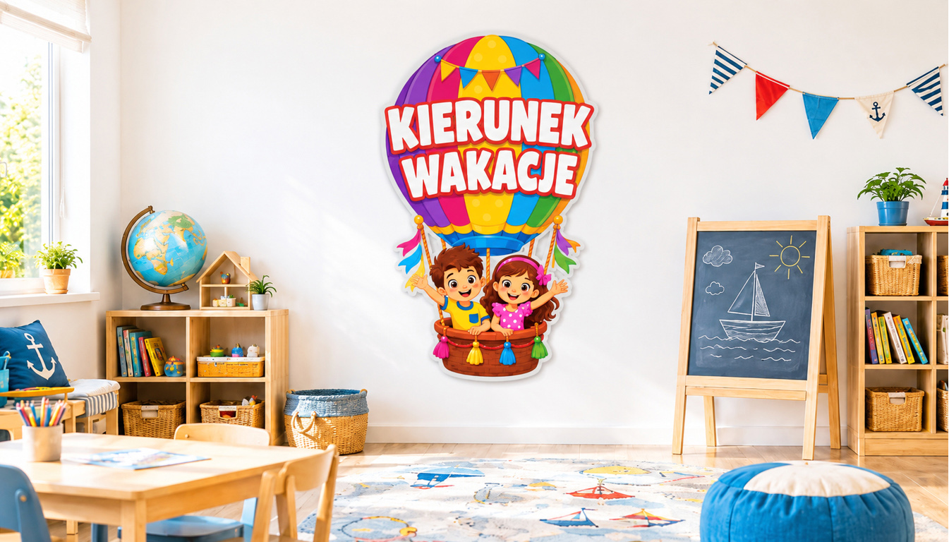 Kolorowy balon z uśmiechniętymi przedszkolakami to świetna dekoracja z motywem wakacyjnym
