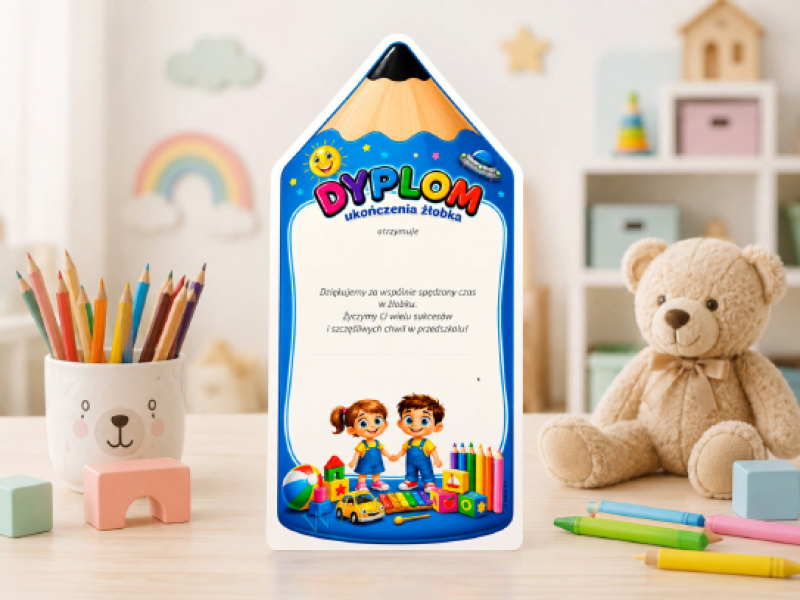 Dyplom dla żłobkowicza DR-79 w kształcie ołówka Olbrzymią popularnością cieszą się dyplomy w kształcie ołówka. Tutaj przykładowy dyplom dla żłobkowicza DR-79