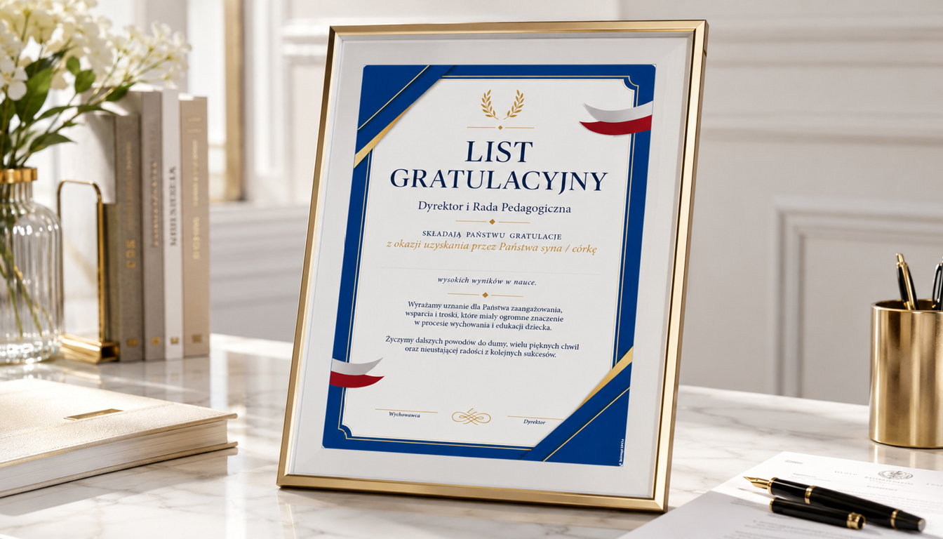 Elegancki list gratulacyjny DP714 dla rodziców Elegancki list gratulacyjny dla rodziców DP714 z granatowo-złotą oprawą graficzną