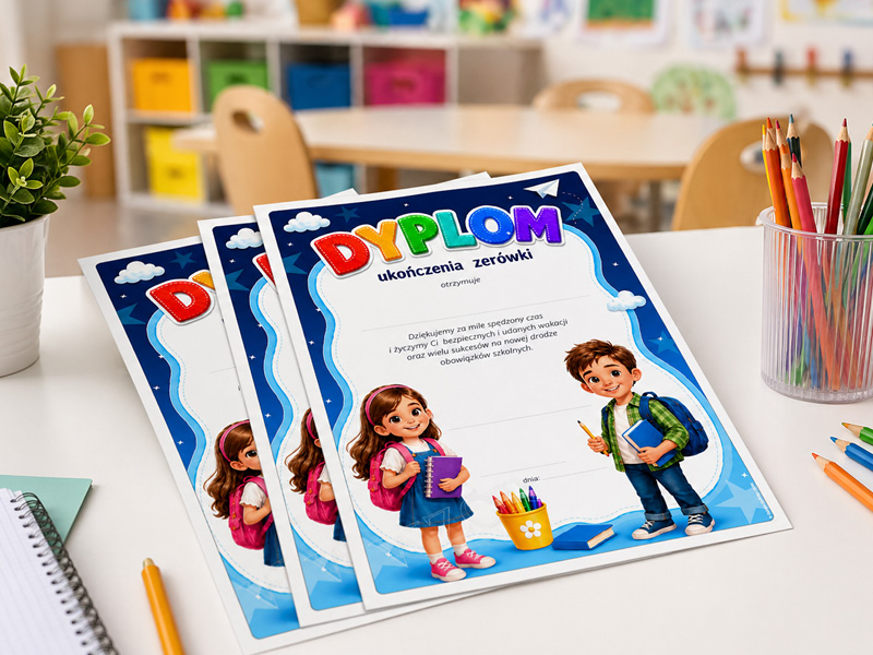 Dyplom ukończenia zerówki DP94 na sztywnym kartoniku z żywymi kolorami