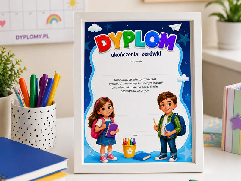 Dyplom ukończenia zerówki DP94 z kolorowym napisem i miejscem na personalizację
