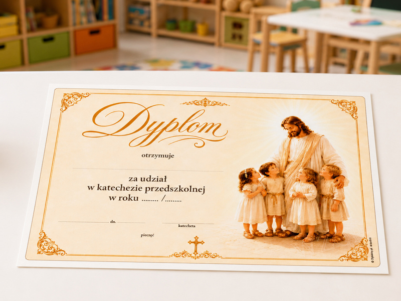 Dyplom za udział w katechezie Mini915 z Jezusem nauczającym dzieci