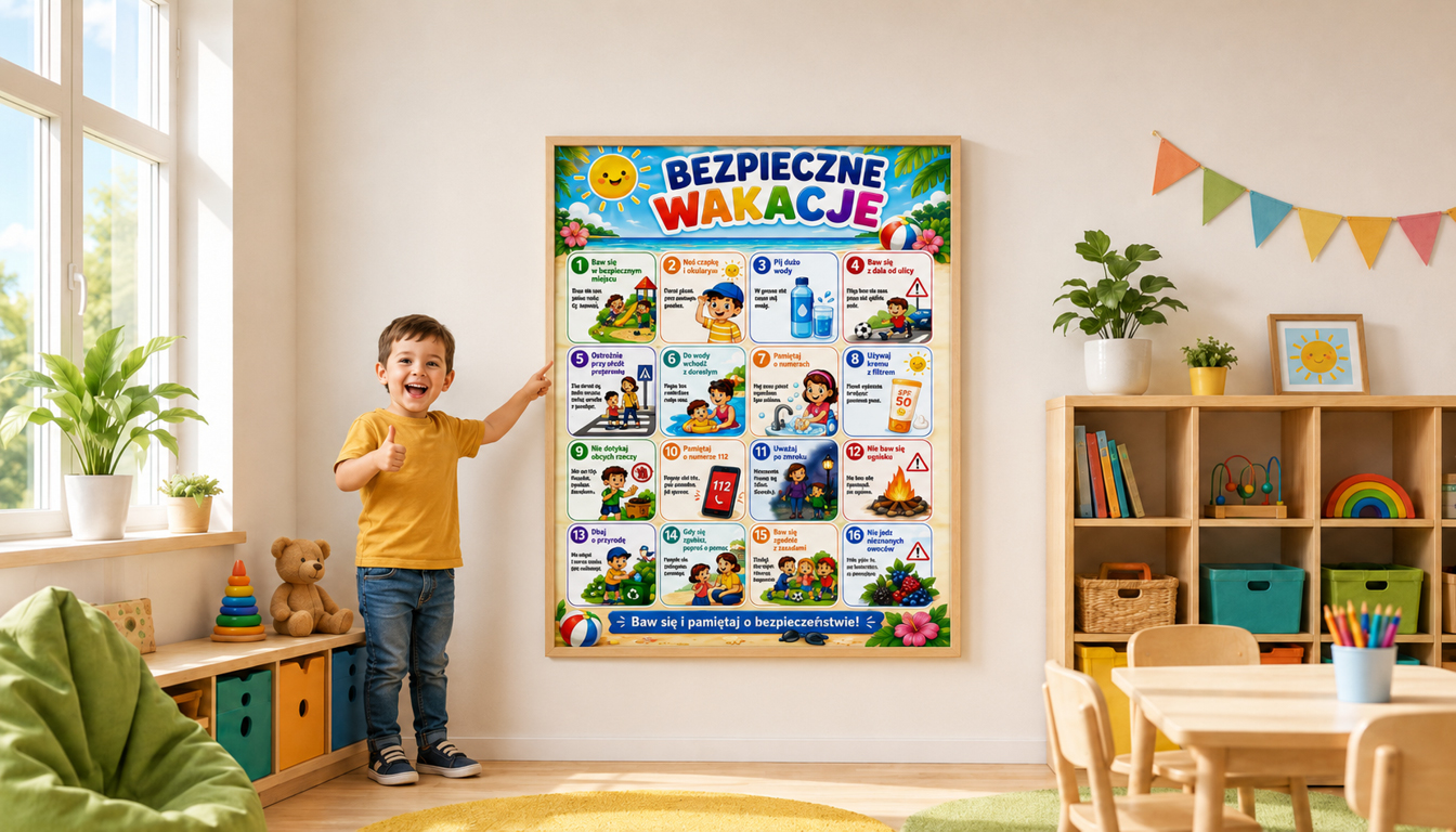 Plansza Bezpieczne Wakacje PL1001 - dekoracja do przedszkola